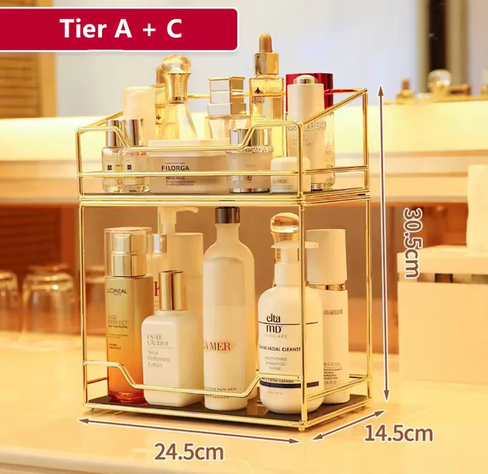 Desktop Makeup Organizer Rack - Gold Storage Box