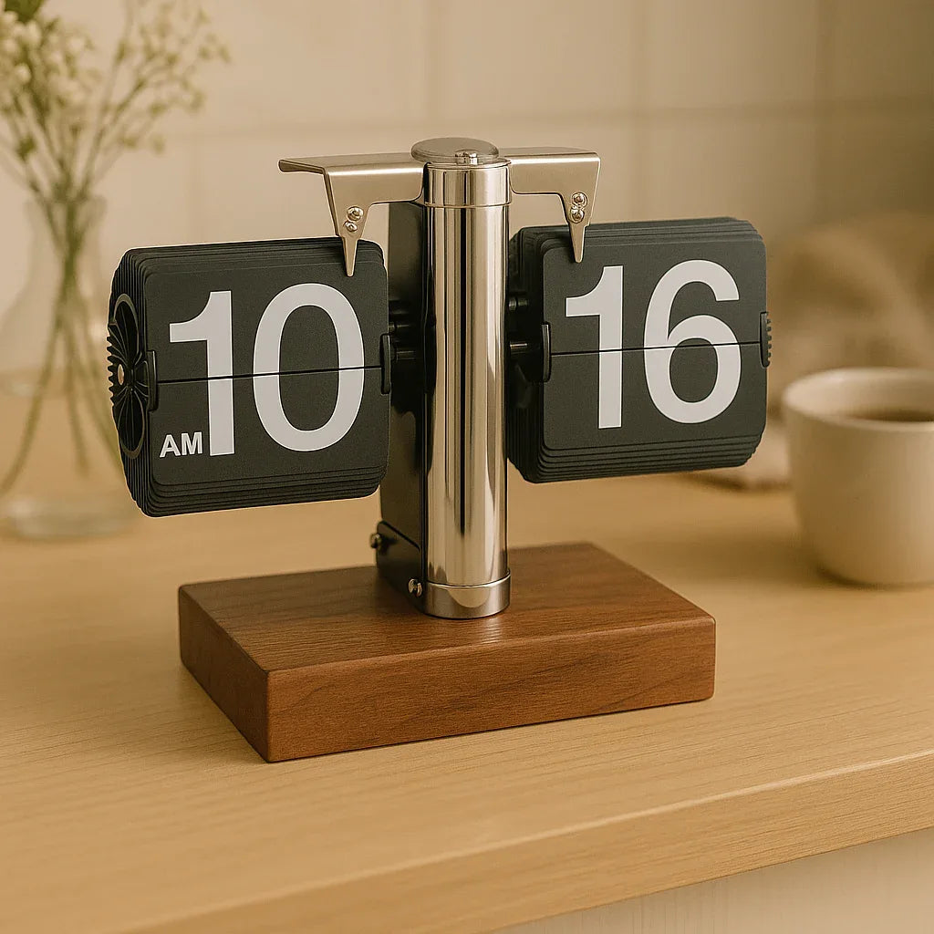 Retro flip desk clock - Wooden Base