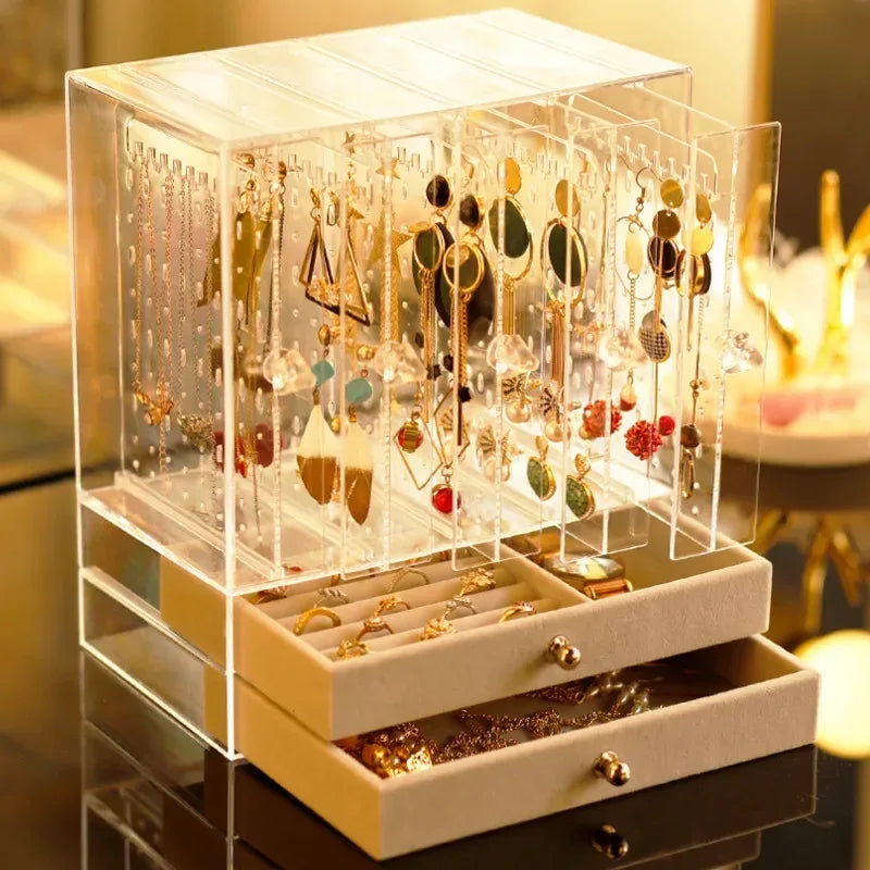 Transparent Jewelry Organizer Box with Drawers