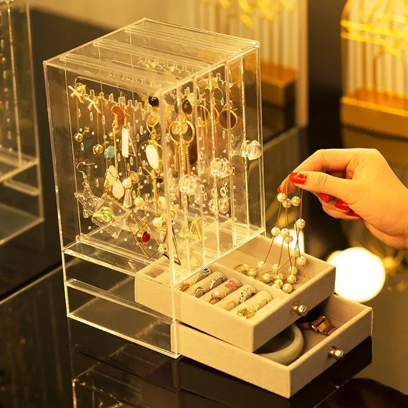 Transparent Jewelry Organizer Box with Drawers