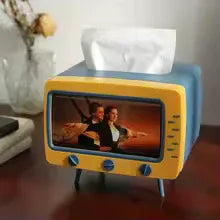 TV Tissue Box with Phone Holder Organizer