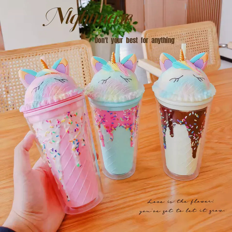 Unicorn Water Cup with Straw - Cute & Durable