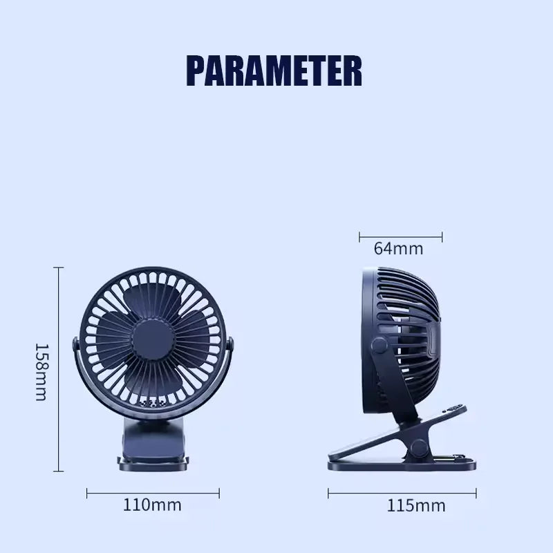 USB Rechargeable Clip-On Fan – Quiet & Long-Lasting