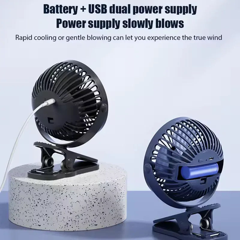 USB Rechargeable Clip-On Fan – Quiet & Long-Lasting