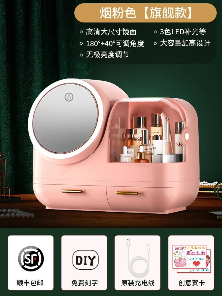 Vanity Storage Box with Mirror & LED Light