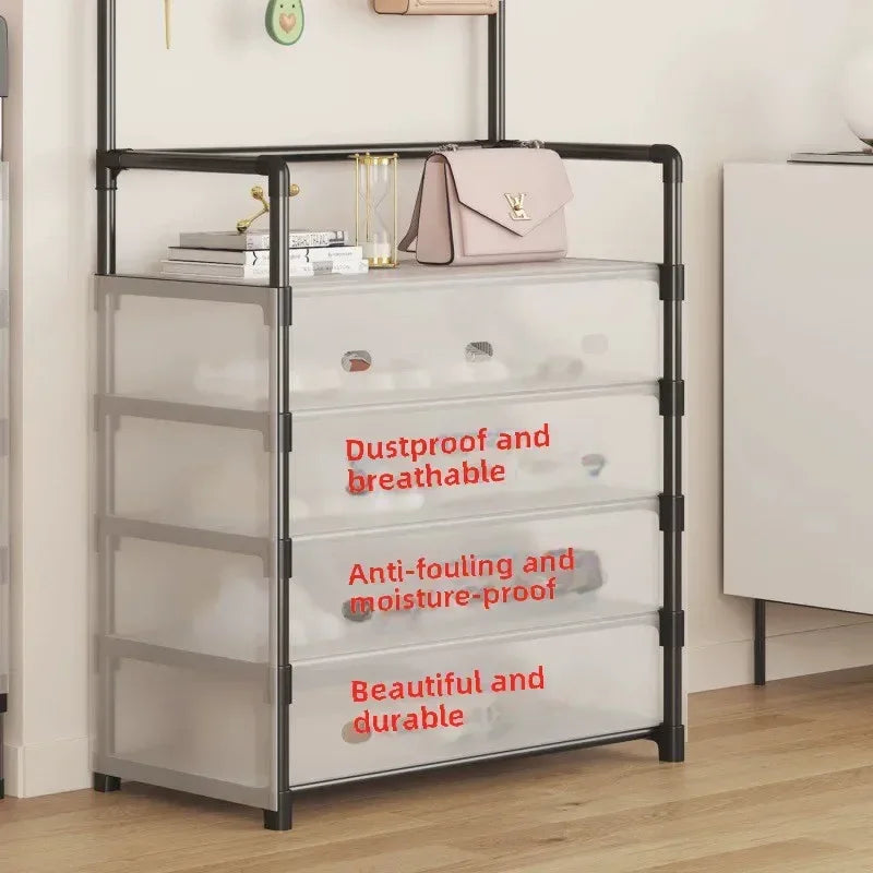 Multi-Functional 4-Layer Shoe and Coat Rack – 77cm Wide Dustproof Organizer