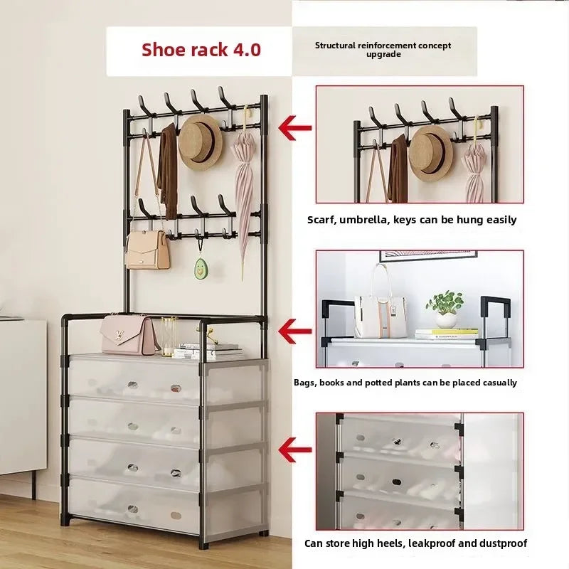 Multi-Functional 4-Layer Shoe and Coat Rack – 77cm Wide Dustproof Organizer