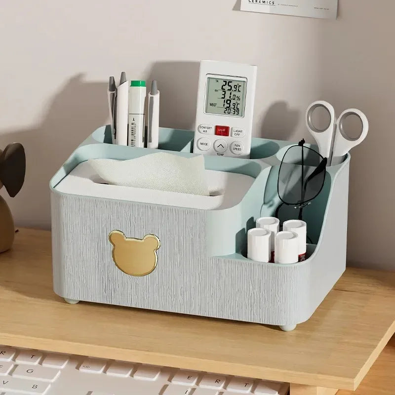 Cartoon Bear Tissue Box Organizer with Storage