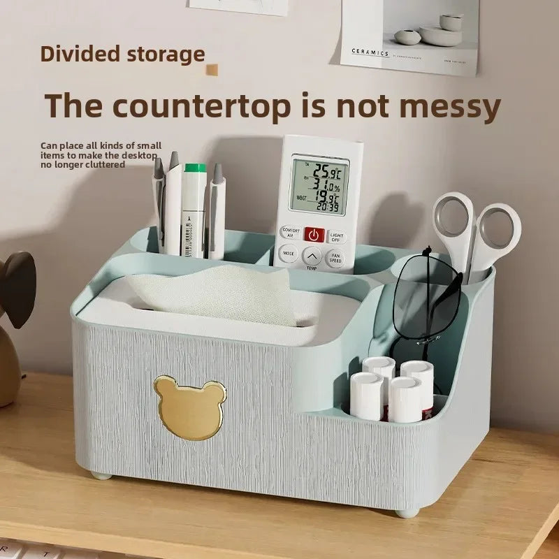 Cartoon Bear Tissue Box Organizer with Storage