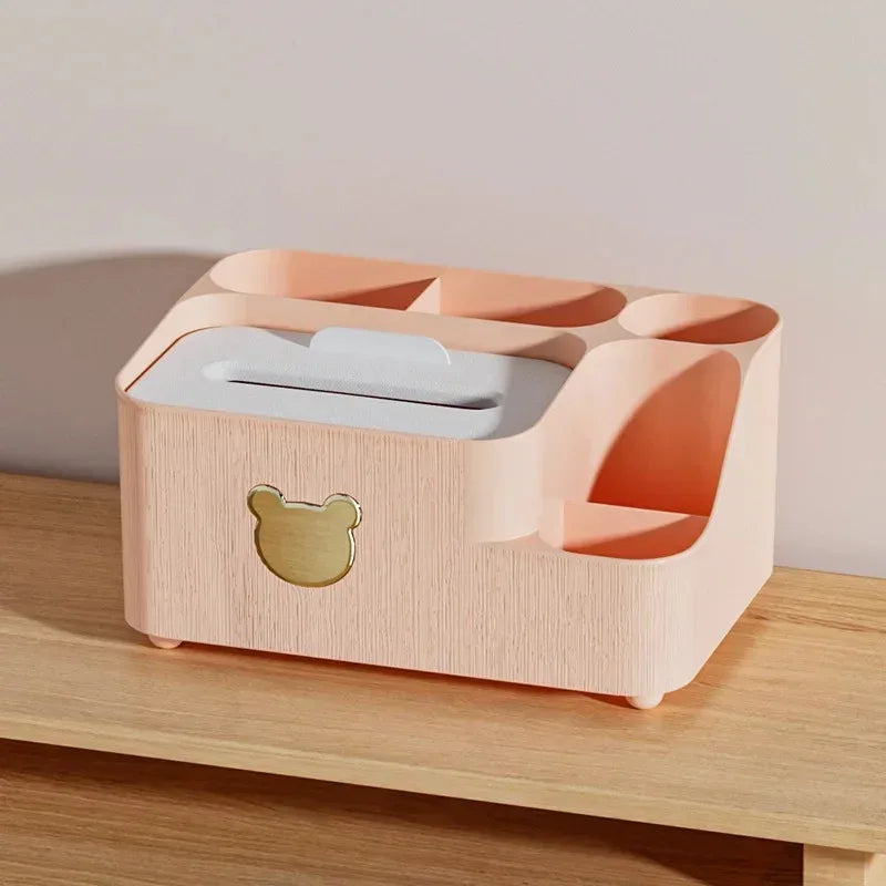 Cartoon Bear Tissue Box Organizer with Storage