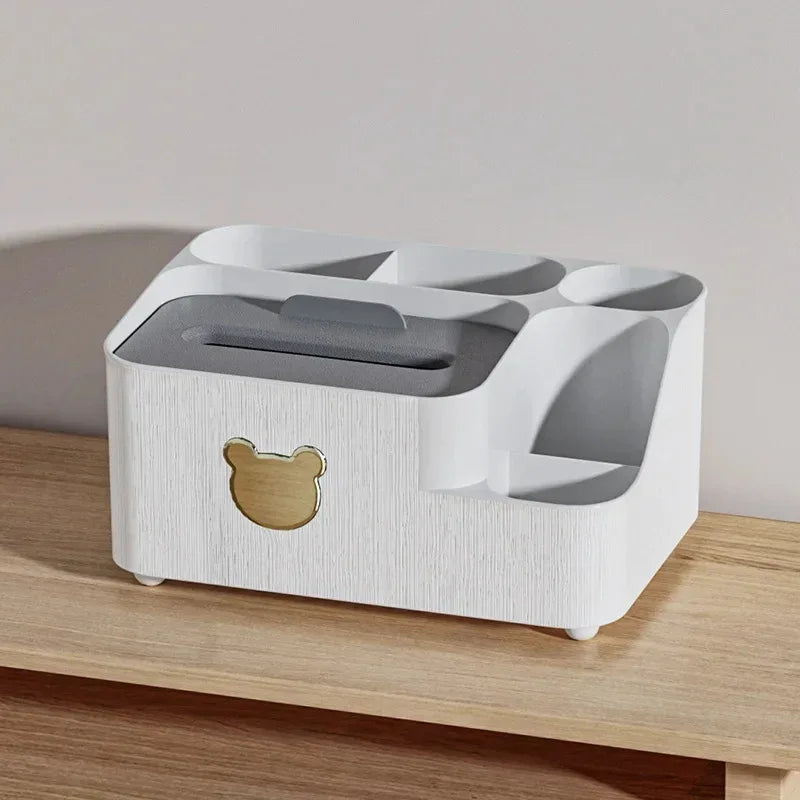 Cartoon Bear Tissue Box Organizer with Storage