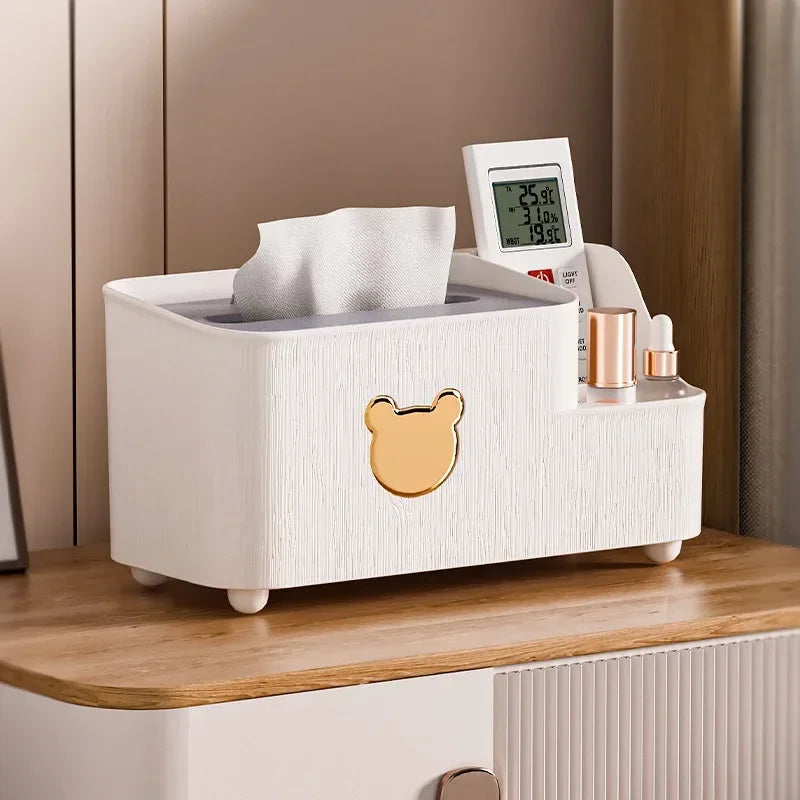 Cartoon Bear Tissue Box Organizer with Storage