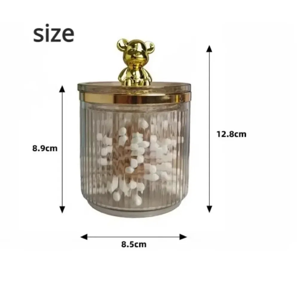Cute Cotton Swab Storage Box with Gold Bear Lid
