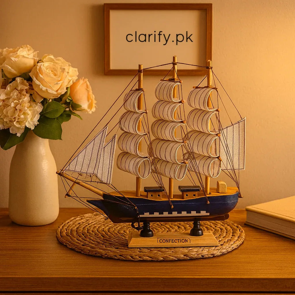 Vintage Wooden Ship Showpiece – Classic Nautical Home Decor