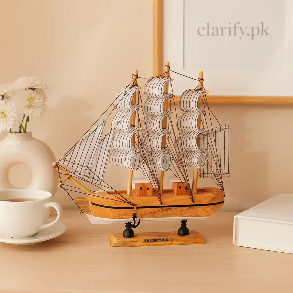 Vintage Wooden Ship Showpiece – Classic Nautical Home Decor