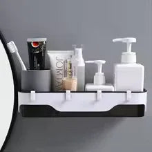 Wall-Mounted Bathroom Shelf with Storage Hooks