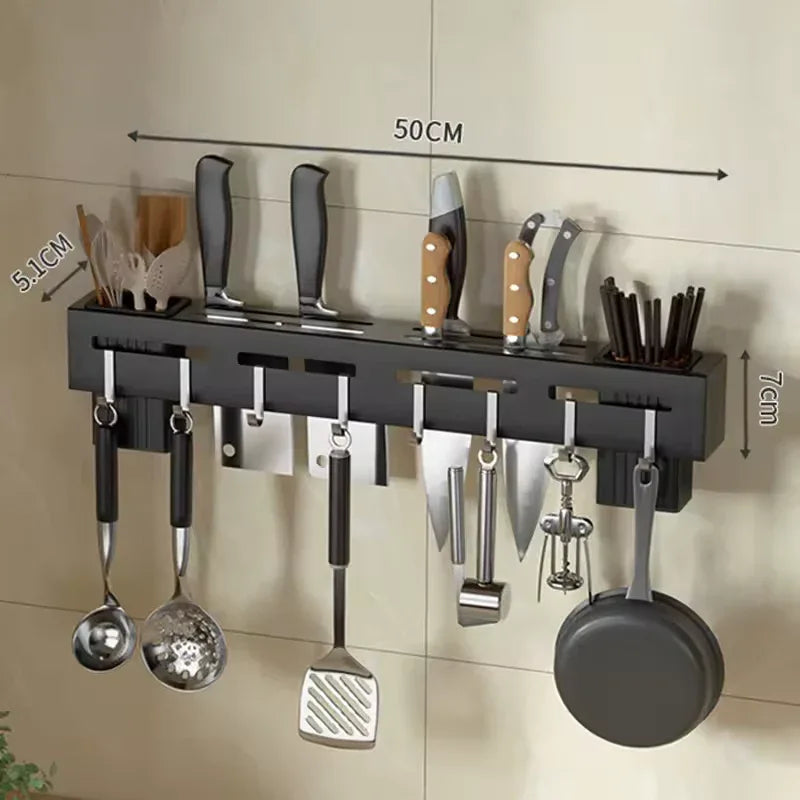 Wall Mounted Knife Holder with Utensil Hooks