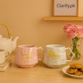 White and Pink Ceramic Mugs Set with Gold Print
