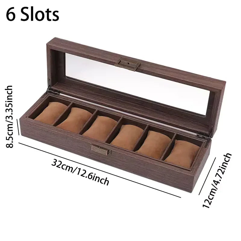 Wood Grain Leather Watch Box with Glass Lid