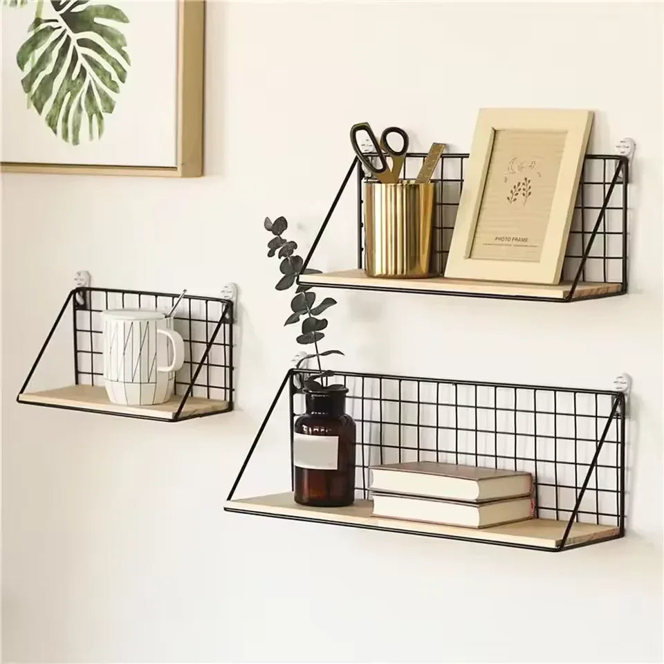 Wooden Iron Wall Shelf Set for Home