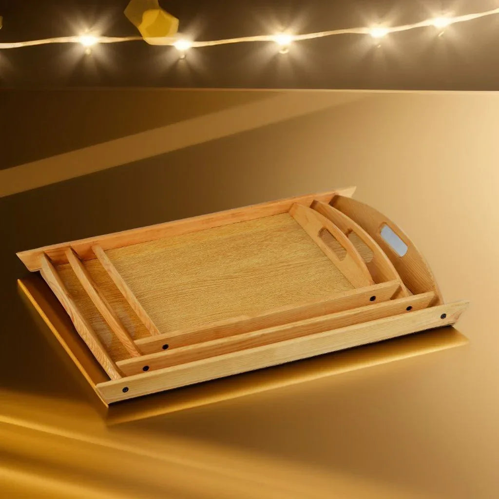 Wooden Serving Tray Set – 3 Pcs Kitchen & Dining