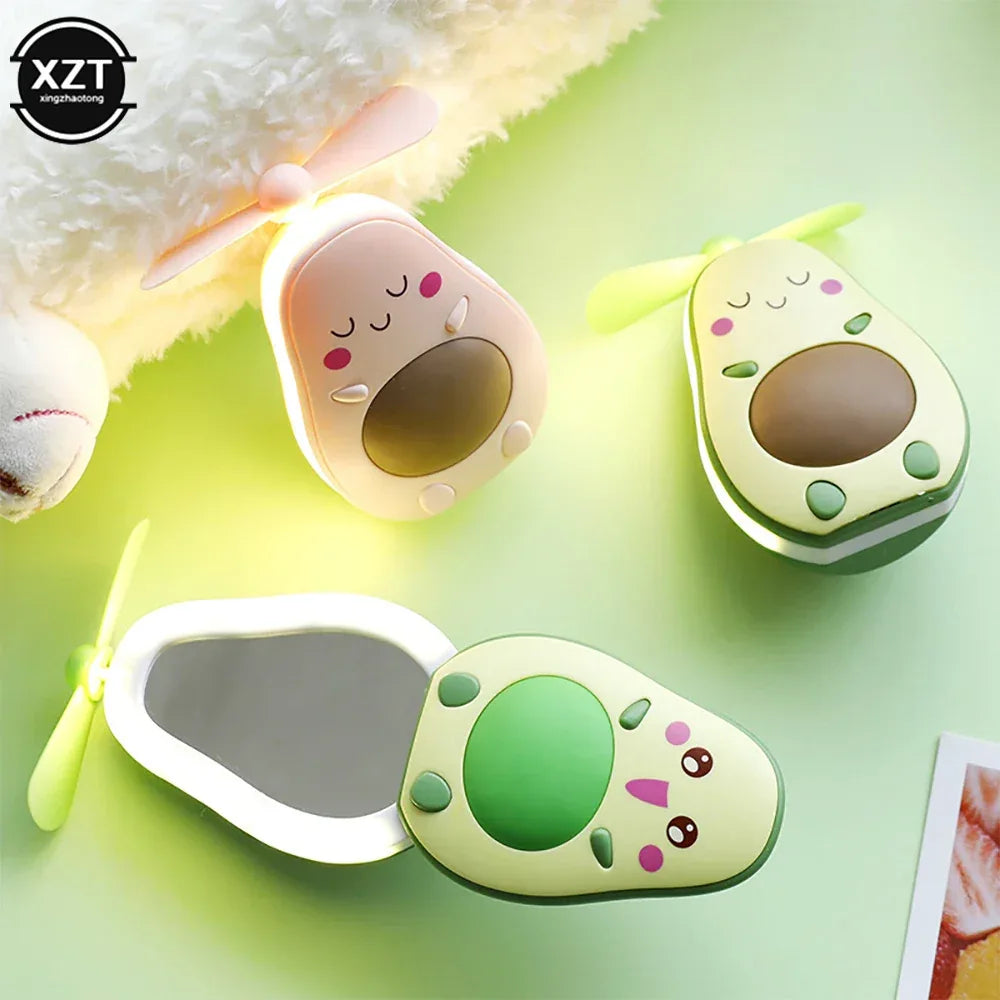 2 in 1 Portable Makeup Mirror Fan with LED Light
